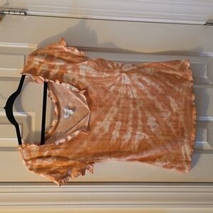 TRUE CRAFT BRAND WOMENS JUNIOR SHORT SLEEVE COPPER TIE DYE SUMMER TOP SIZE LARGE